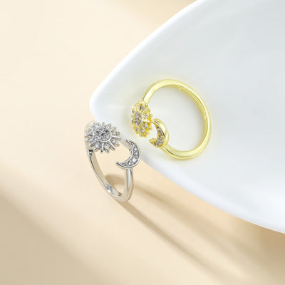 Opening Adjustable Star Moon Ring With Rhinestones Fashion Personality Couple Rings For Valentine's Day Jewelry