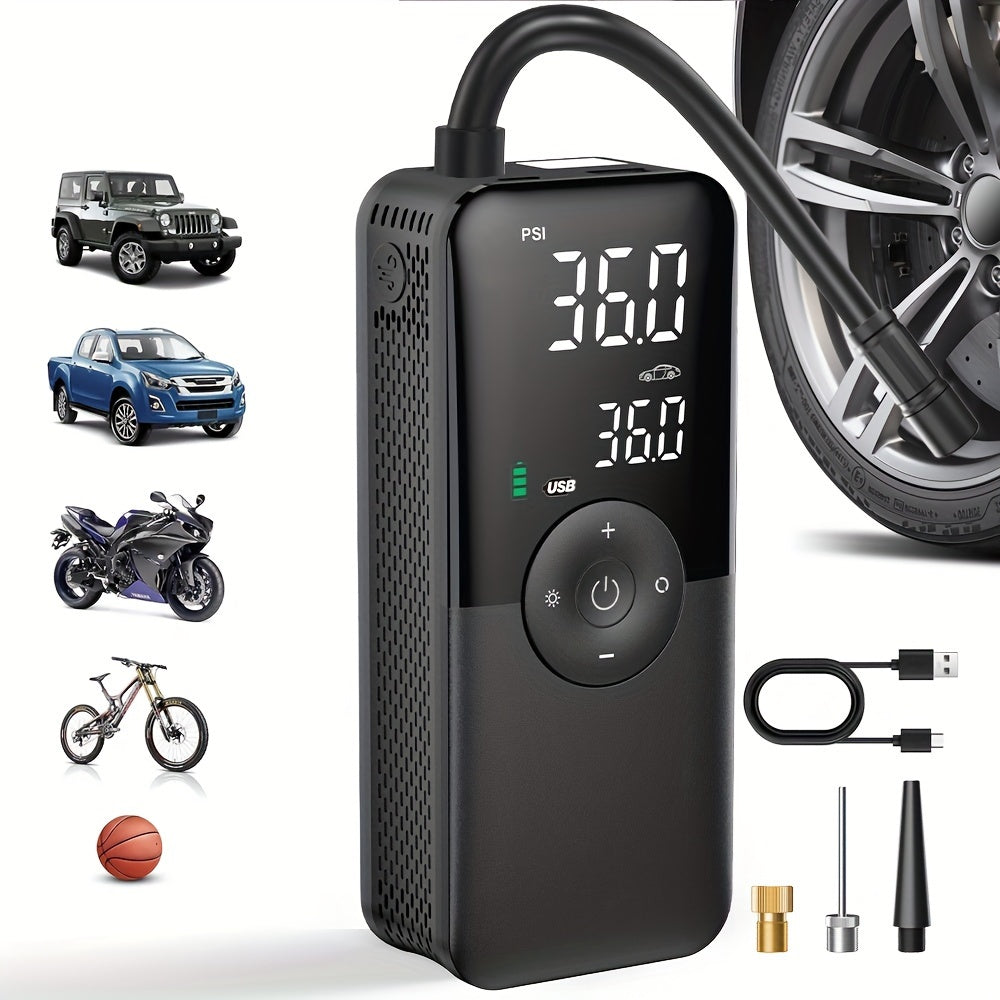 CARSUN Portable Tire Inflator  USB  Battery Powered Air Compressor for Cars Motorcycles and Bicycles with Digital Display