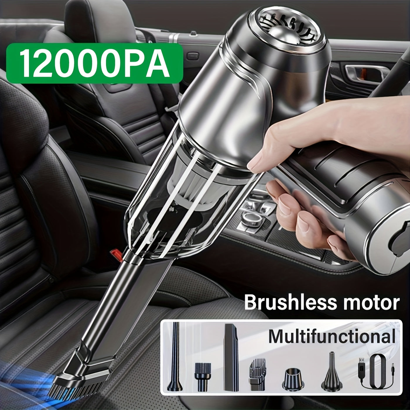 Powerful Cordless Handheld Vacuum Cleaner with 12000Pa Cyclone Suction USB Rechargeable Brushless Motor  Ideal for Cars Offices  Homes